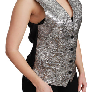 Dolce &amp; Gabbana Elegant Silver Sleeveless Brocade Vest