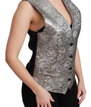 Dolce & Gabbana Elegant Silver Sleeveless Brocade Vest Dolce & Gabbana 