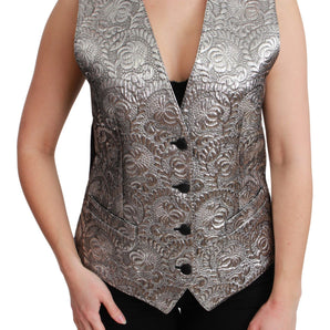 Dolce &amp; Gabbana Elegant Silver Sleeveless Brocade Vest