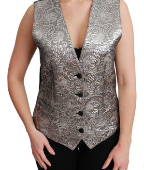 Dolce & Gabbana Elegant Silver Sleeveless Brocade Vest Dolce & Gabbana 