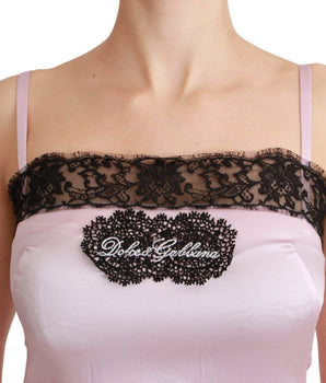 Dolce & Gabbana Silk Black Lace Top Pink Tank Blouse Dolce & Gabbana 