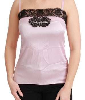 Dolce & Gabbana Silk Black Lace Top Pink Tank Blouse Dolce & Gabbana 