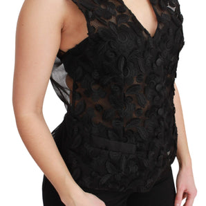 Dolce &amp; Gabbana Elegant Floral Black Silk Blend Vest