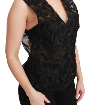 Dolce & Gabbana Elegant Floral Black Silk Blend Vest Dolce & Gabbana 