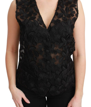 Dolce & Gabbana Elegant Floral Black Silk Blend Vest Dolce & Gabbana 