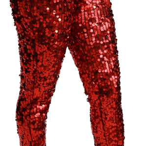 Dolce &amp; Gabbana Elegant High-Waist Cropped Red Trousers