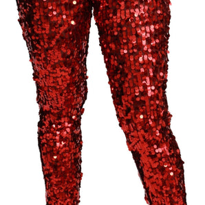 Dolce &amp; Gabbana Elegant High-Waist Cropped Red Trousers