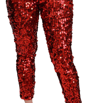 Dolce &amp; Gabbana Elegant High-Waist Cropped Red Trousers