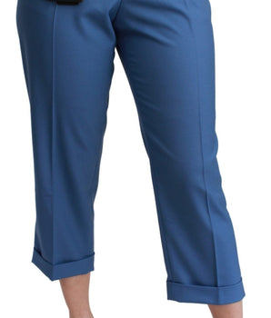 Dolce & Gabbana Blue Pleated Wool Cuffed Cropped Trouser Pants Dolce & Gabbana 