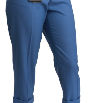Dolce & Gabbana Blue Pleated Wool Cuffed Cropped Trouser Pants Dolce & Gabbana 