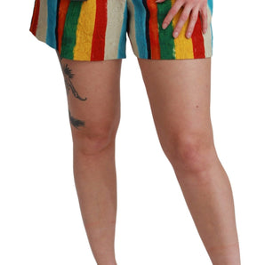 Dolce &amp; Gabbana Multicolor Striped High-Waist Shorts