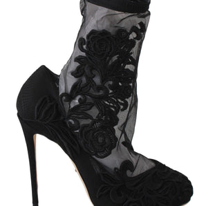 Dolce & Gabbana Embroidered Floral Stiletto Socks Booties Dolce & Gabbana 