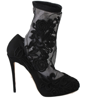 Dolce & Gabbana Embroidered Floral Stiletto Socks Booties Dolce & Gabbana 