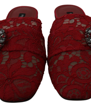 Dolce & Gabbana Radiant Red Slide Flats with Crystal Embellishments Dolce & Gabbana 