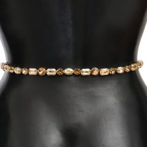 Dolce &amp; Gabbana Champagne Crystal Embellished Leather Belt