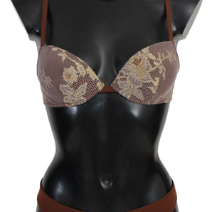 PINK MEMORIES Brown Lace Beachwear Two Piece Bikini Swimsuit