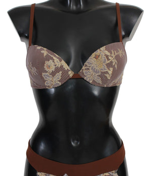 PINK MEMORIES Brown Lace Beachwear Two Piece Bikini Swimsuit