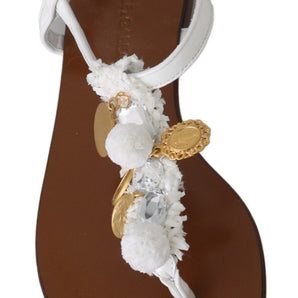 Dolce & Gabbana Pom Pom Flip Flop Ankle Strap Flats Dolce & Gabbana 