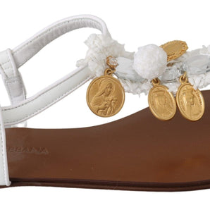 Dolce & Gabbana Pom Pom Flip Flop Ankle Strap Flats Dolce & Gabbana 