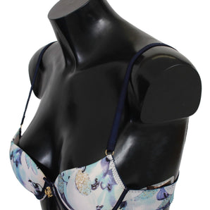 Roberto Cavalli Elegante Sujetador Push-Up Estampado Azul