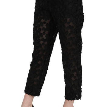 Dolce & Gabbana Black Lace Straight Cropped High Waist Pants Dolce & Gabbana 