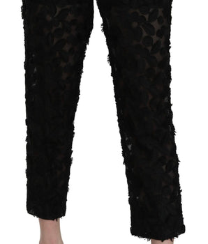 Dolce & Gabbana Black Lace Straight Cropped High Waist Pants Dolce & Gabbana 