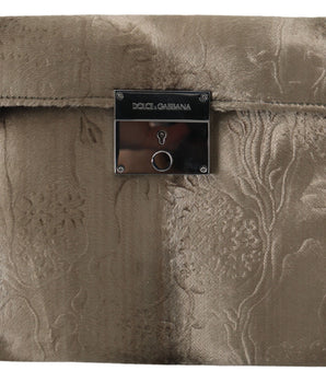 Dolce &amp; Gabbana Beige Velvet Floral Leather Men Document Briefcase