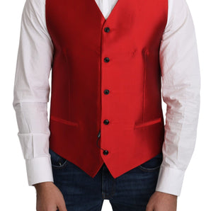 Dolce & Gabbana Ravishing Red Silk Formal Vest