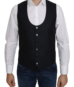 Dolce & Gabbana Elegant Blue Silk-Blend Formal Vest Dolce & Gabbana 