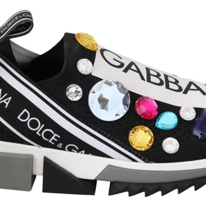 Dolce & Gabbana Black Crystal-Embellished Low Top Sneakers Dolce & Gabbana 