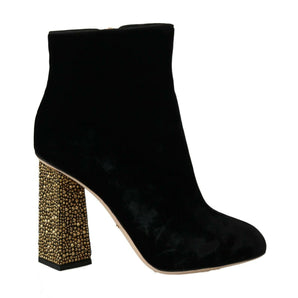 Dolce & Gabbana Elegant Velvet Ankle Boots with Crystal Heels Dolce & Gabbana 