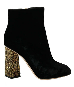Dolce & Gabbana Elegant Velvet Ankle Boots with Crystal Heels Dolce & Gabbana 