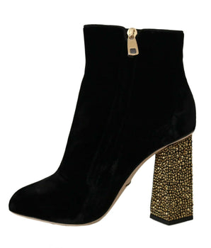 Dolce & Gabbana Elegant Velvet Ankle Boots with Crystal Heels Dolce & Gabbana 