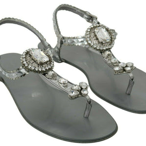 Dolce & Gabbana Elegant Silver Flats with Crystal Embellishments Dolce & Gabbana 