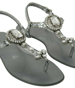 Dolce & Gabbana Elegant Silver Flats with Crystal Embellishments Dolce & Gabbana 