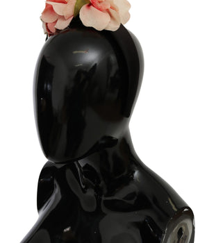 Dolce & Gabbana Pink Silk Black Floral Headband Logo Diadem