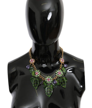 Dolce & Gabbana Elegant Crystal Charms Leaves Pendant Necklace Dolce & Gabbana 
