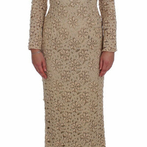 Dolce &amp; Gabbana Beige Floral Lace Long Sleeve Maxi Dress