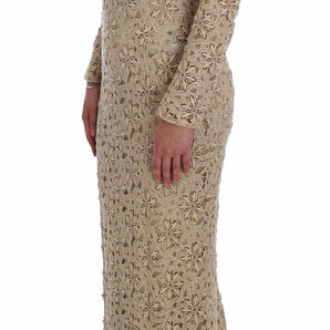 Dolce & Gabbana Beige Floral Lace Long Sleeve Maxi Dress