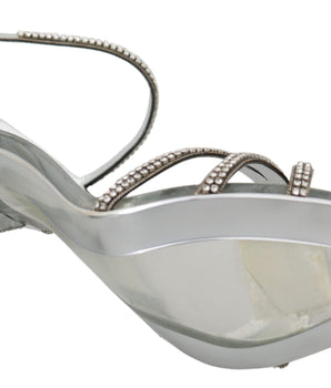 Dolce & Gabbana Silver Leather Ankle Strap Sandals with Crystals Dolce & Gabbana 