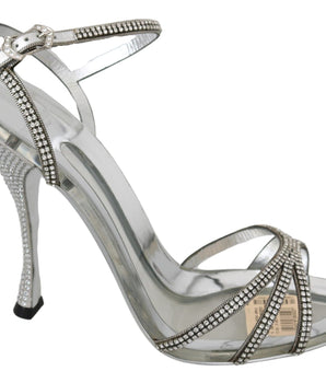 Dolce & Gabbana Silver Leather Ankle Strap Sandals with Crystals Dolce & Gabbana 