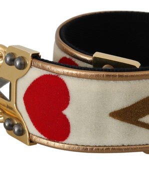 Dolce & Gabbana Gold White Textile Leather AMORE Shoulder Strap Dolce & Gabbana 