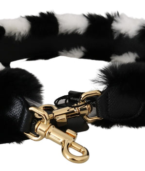 Dolce & Gabbana Black White Lapin Fur Accessory Shoulder Strap Dolce & Gabbana 