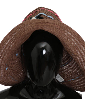 Dolce & Gabbana Brown Floral Wide Brim Straw Floppy Cap Hat Dolce & Gabbana 