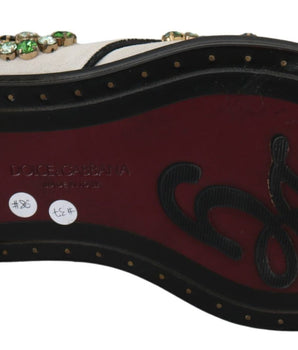 Dolce &amp; Gabbana Elegant White Suede Dress Flats with Crystals