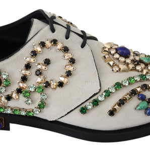 Dolce & Gabbana Elegant White Suede Dress Flats with Crystals Dolce & Gabbana 