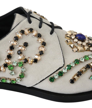 Dolce &amp; Gabbana Elegant White Suede Dress Flats with Crystals