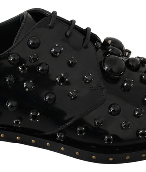 Dolce & Gabbana Elegant Black Crystal Leather Dress Shoes Dolce & Gabbana 