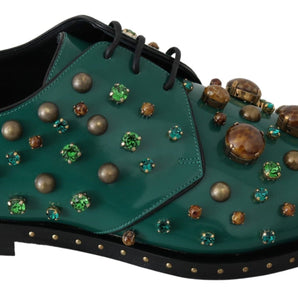 Dolce & Gabbana Emerald Leather Dress Shoes with Crystal Accents Dolce & Gabbana 