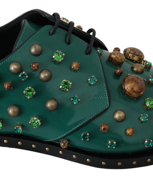 Zapatos de vestir de cuero esmeralda Dolce &amp; Gabbana con detalles de cristal